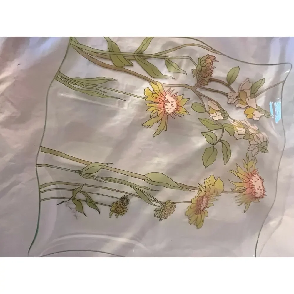 Mid Century Dorothy Thorpe Hand Painted 3 Section Glass Tray Floral - Signed